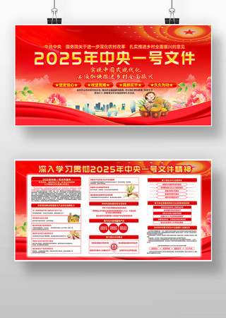 2025年中央一号文件展板乡村振兴宣传栏 PSD