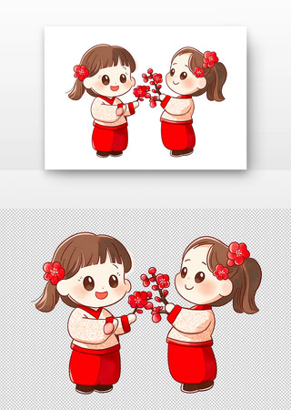 两个女孩头上戴着红色的花饰 两个女孩头上戴着红色的花饰