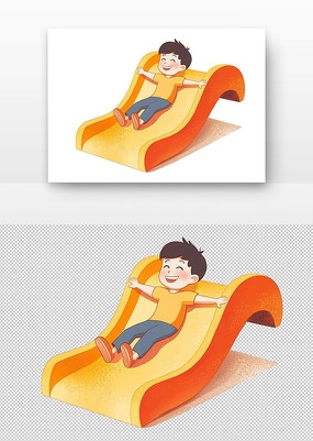 小男孩快乐滑梯
