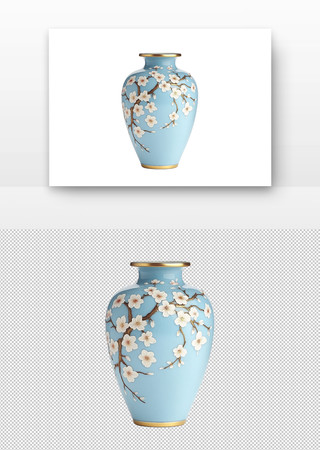 淡蓝色花瓶上绘白色樱花