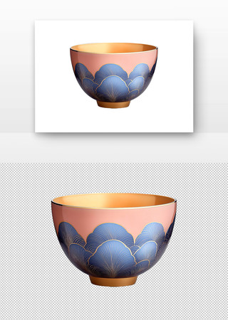粉色碗上蓝色叶纹