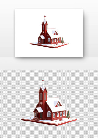 红顶教堂与圣诞树 红顶教堂与圣诞树