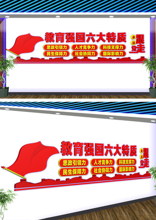 教育强国六大特质学校党建文化墙 CDR