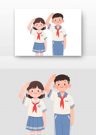 两个少先队员举手行礼
