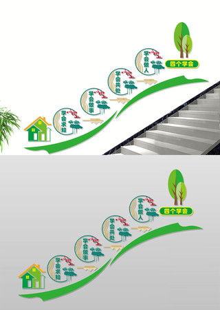 四个学会校园楼梯文化墙 CDR