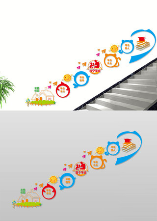 四个学会校园楼梯文化墙 CDR