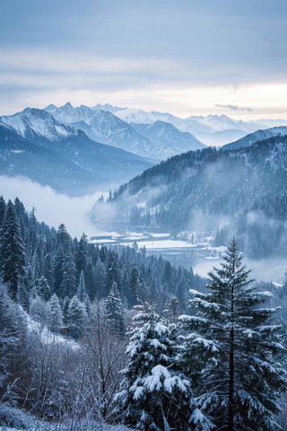 雪山河流和森林 雪山河流和森林