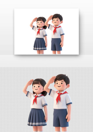 两个戴红领巾的少先队员敬礼