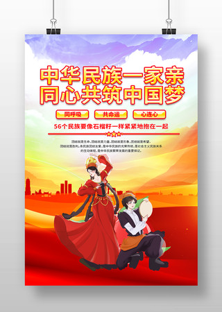 中华民族一家亲民族团结党建海报