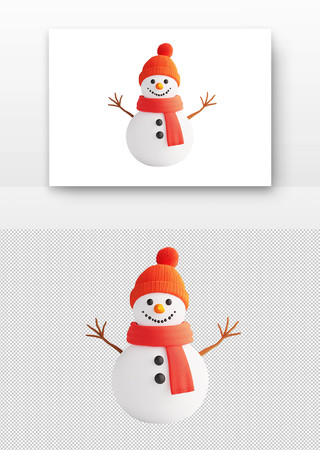 戴着橙色帽子和围巾的雪人
