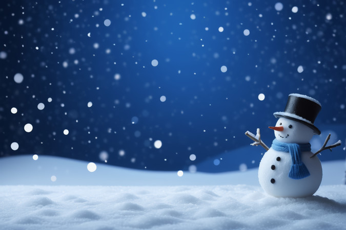 冬夜雪景中的小雪人