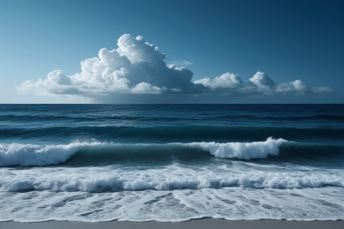 海浪拍打沙滩蓝天白云