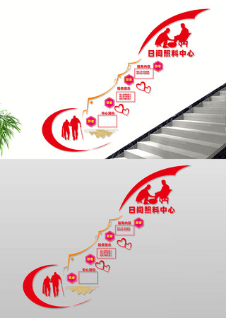 日间照料中心宣传楼梯文化墙