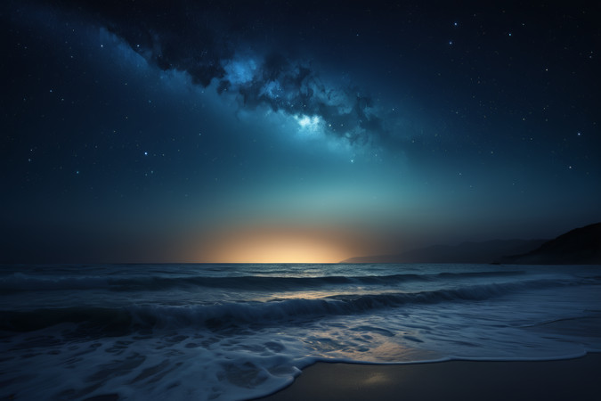 星空下宁静海滩夜色