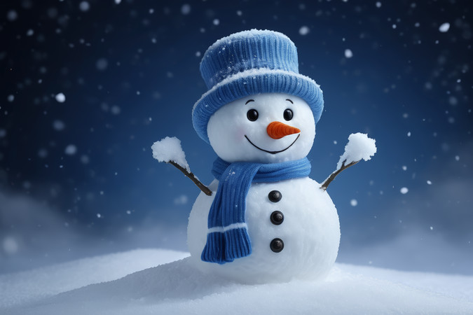 雪夜里可爱的雪人
