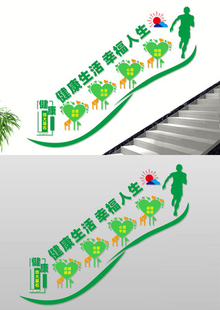 健康四大基石楼道文化墙健康文化阶梯墙 