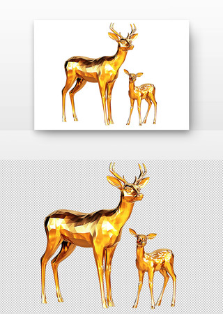 金色的鹿雕塑 PNG