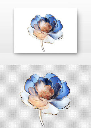 蓝色和金色的玻璃花瓣 PNG
