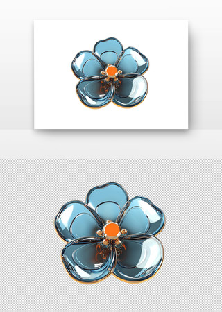 蓝色花朵胸针 PNG