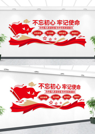 不忘初心牢记使命党建标语文化墙图片