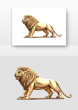 金色的狮子雕塑 PNG