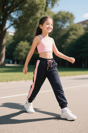 快乐女孩公园散步活力四射