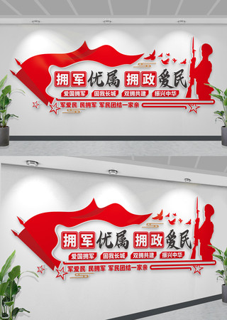 双拥文化墙拥军优属拥政爱民党建部队文化墙 CDR