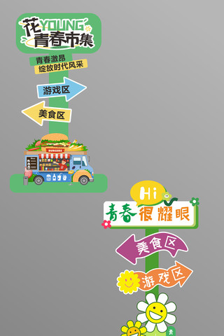 打卡拍照青春市集标识牌花市指示牌设计