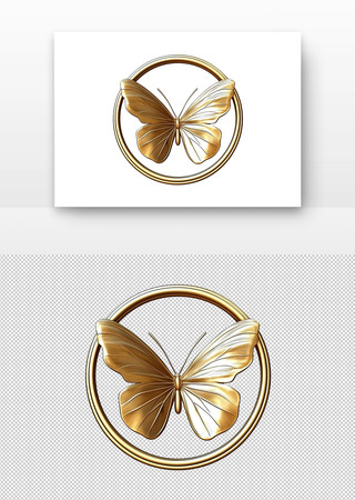 金色蝴蝶在圆环中 PNG