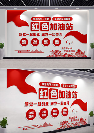 红色加油站党员活动室党建形象墙 CDR