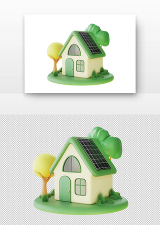 绿色太阳能小屋 PNG