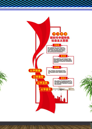 竖版贯彻特色社会主义思想党建文化墙 CDR