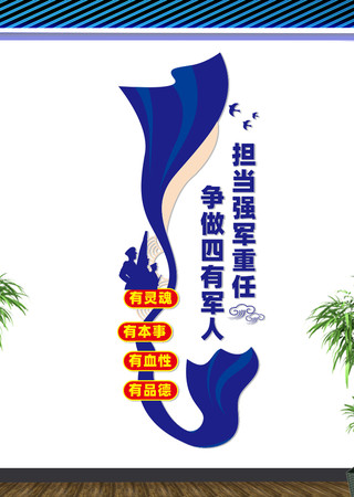 竖版新时代四有军人部队党建文化墙