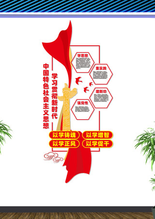 竖版中国特色社会主义思想主题教育文化墙 CDR