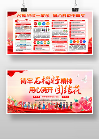 民族团结一家亲同心浇开团结花展板 PSD
