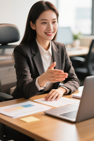 职场女性商务洽谈视频会议