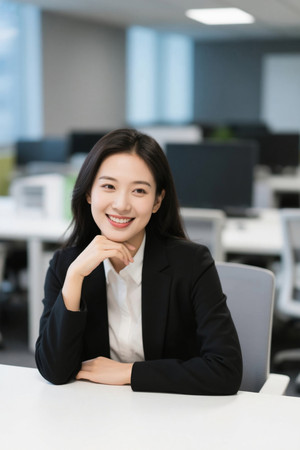 职场女性自信微笑办公场景