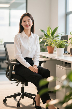 职场女性自信微笑办公室内景