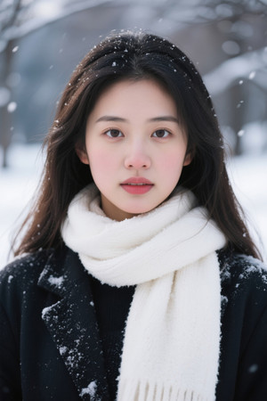 冬日雪景中美丽的年轻女子