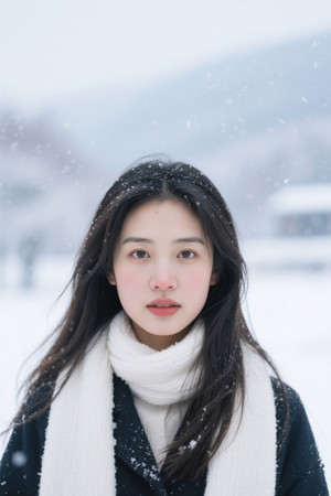 冬日雪景中女孩肖像