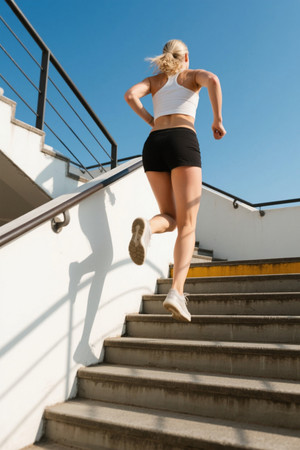 女子户外跑步上楼梯运动健身 女子户外跑步上楼梯运动健身