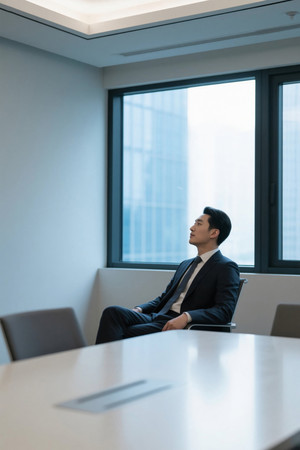 商务男士坐在会议室沉思