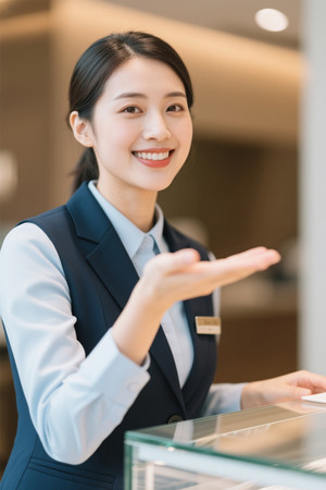 微笑的年轻女店员热情接待顾客