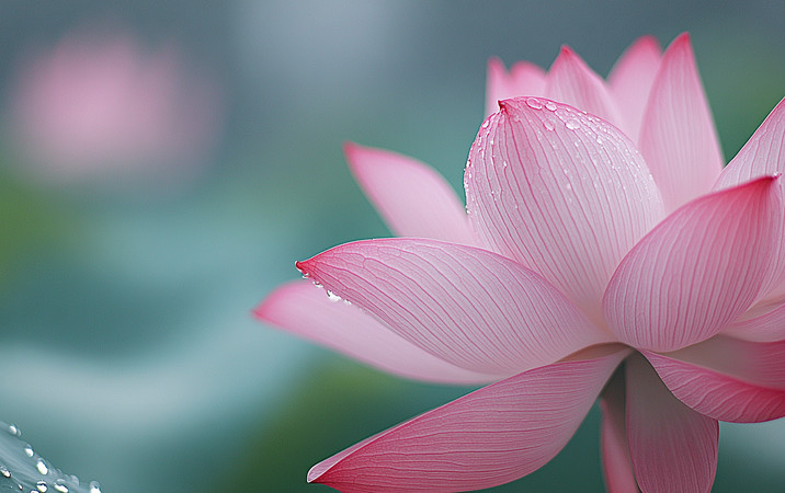 雨后粉莲绽放
