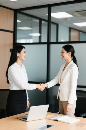 职场女性握手交谈洽谈合作
