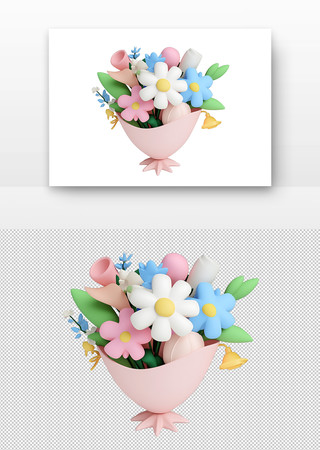 3d立体花篮中的鲜花 PNG