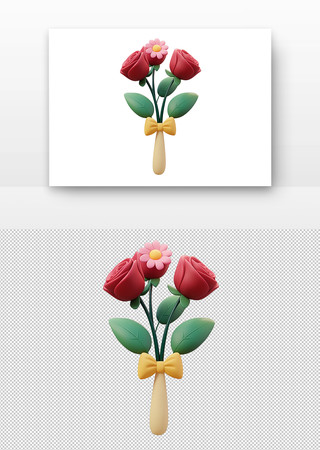 3d立体玫瑰花与蝴蝶结 PNG