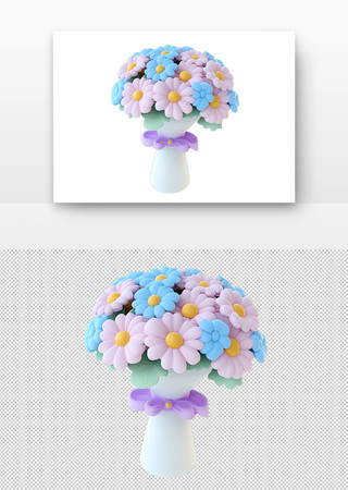 粉色与蓝色的雏菊花束 PNG