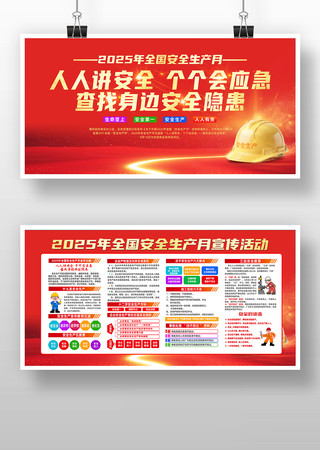 红色风格2025年全国安全生产月宣传栏