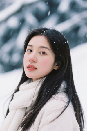 冬日雪景中美丽的女孩